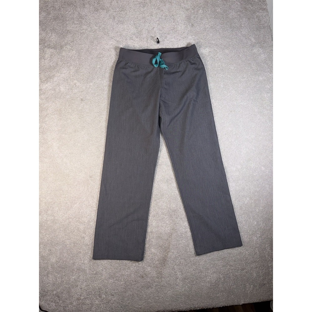 Figs Gray Scrub Pants with Teal Drawstring